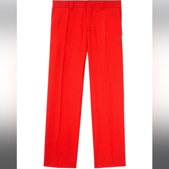 Burberry Bright Red Calf Leather Side-Stripe tailored trousers - Cupro/Wool NWT - Picture 3 of 11